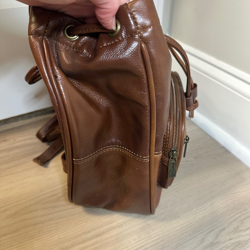 AmeriLeather Brown Leather Drawstring mini Backpack‎ Casual Travel Bag - Picture 6 of 12